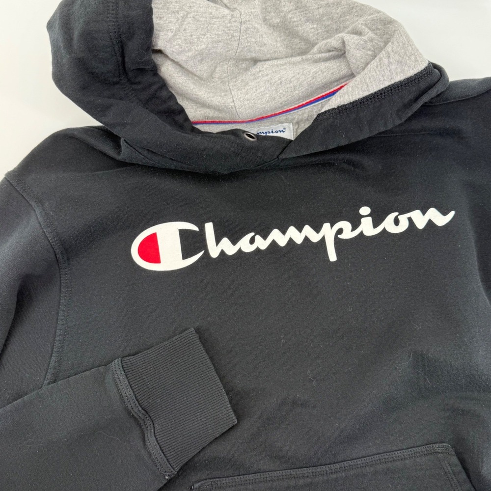 Champion Black Hoodie Sweatshirt Logo‎ Print Hooded Pullover Size L